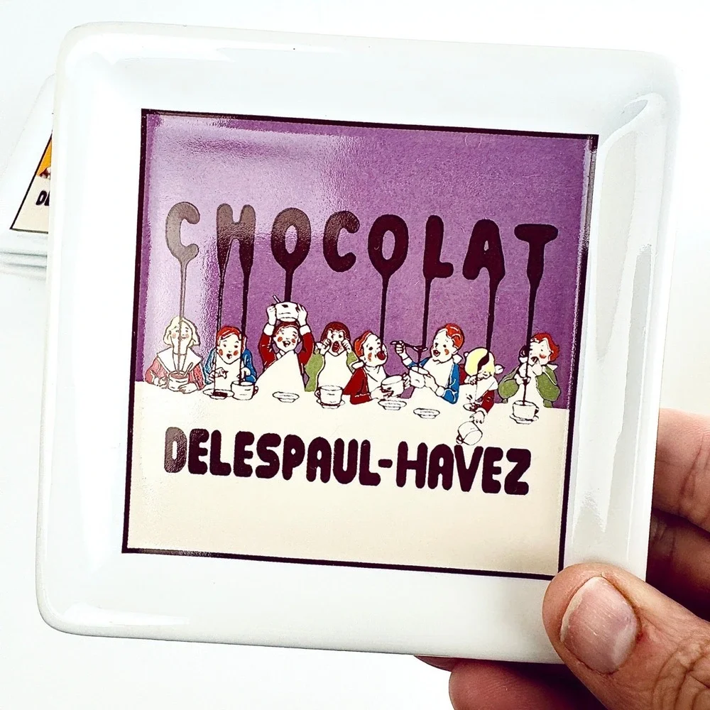 Pottery Barn French Cafe Ceramic Coasters Set 6 Chocolat‎ Delespaul Box 2002
